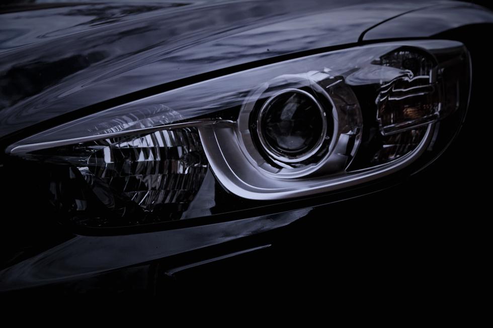 Close-up of a clear, restored headlight lens